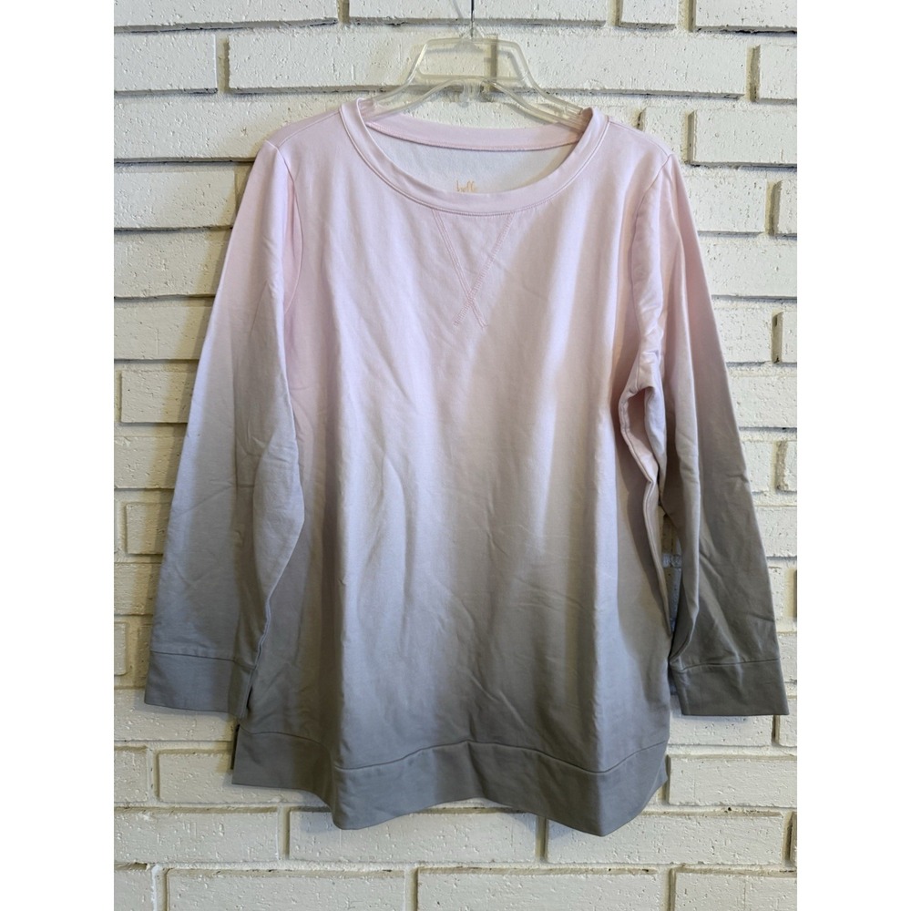 Belle by Kim Gravel French Terry Dip Dye Sweatshirt Pink Gray Ombre Sz Medium